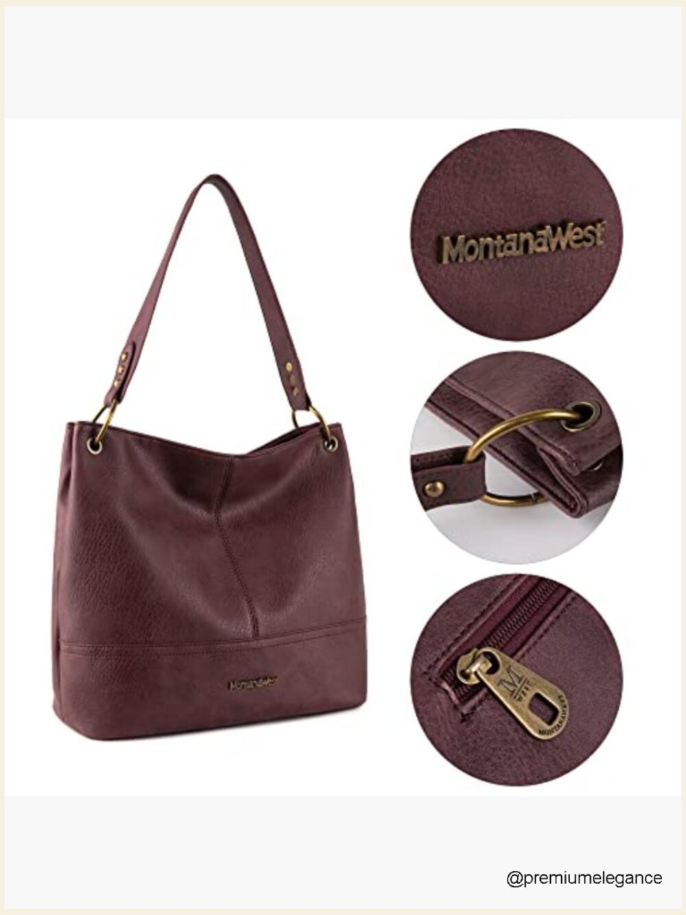 Hobo Bag with Back Pocket Shoulder Handbag Zipper Closure Large Capacity Vegan - Picture 5 of 7